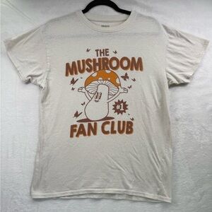 Vintage Look The Mushroom Fan Club Shirt Large Brisco Butterfly Beige Retro Hip